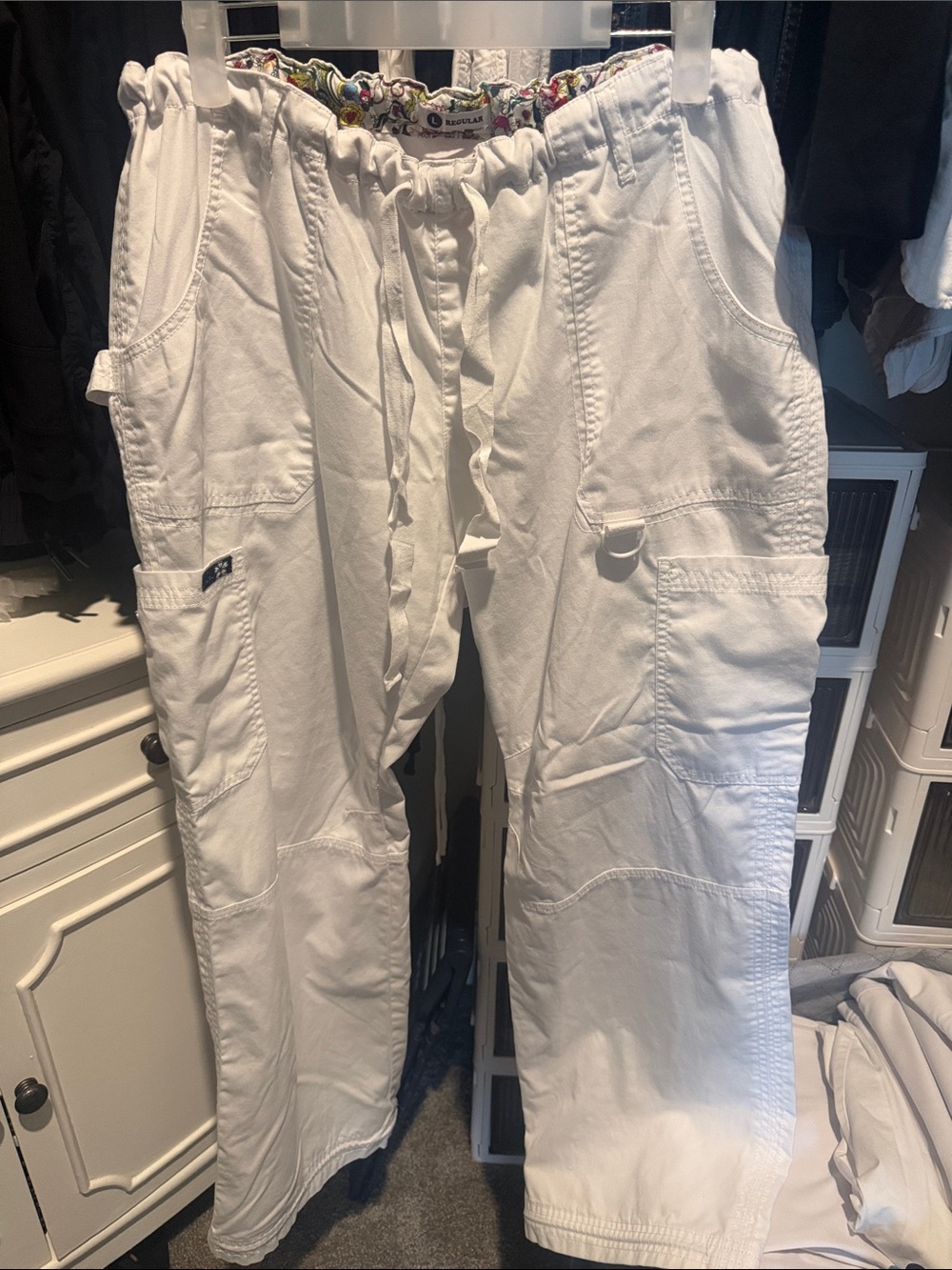koi White Boot Cut Utility Scrub Pants with Drawstring
